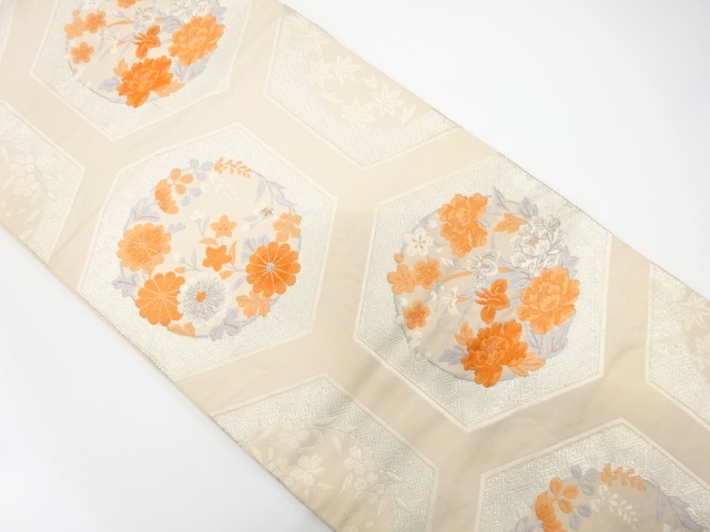 JAPANESE KIMONO / ANTIQUE FUKURO OBI / SILK / WOVEN FLOWER ROUNDEL